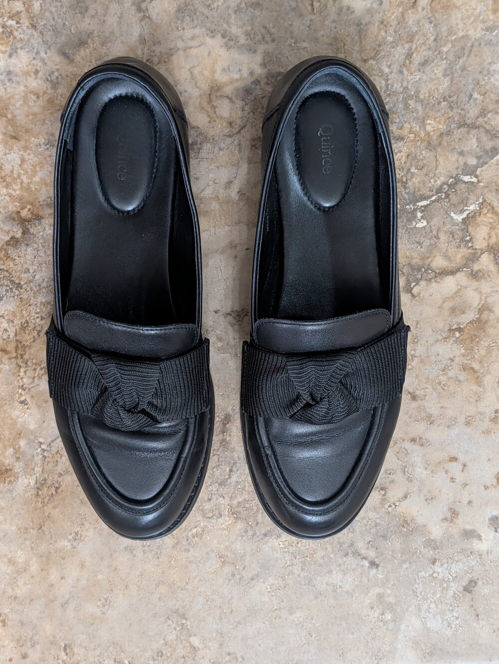 Quince Italian Leather Bow Penny Loafer Black Slip On Shoes Women's Size 9
